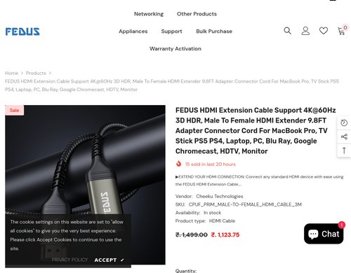 www.fedus.in - Best HDMI Extension Male to Female Cable: Supports 4K, HDR – FEDUS