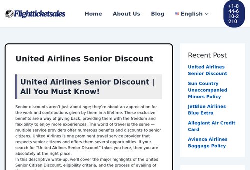 www.flightticketsales.com - United Airlines Senior Discount, Benefits for Senior Person